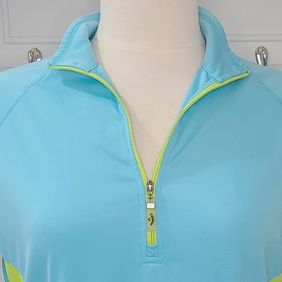 CALLAWAY Women’s Long Sleeve 1/4 Zip Activewear Pullover in Aqua Blue & Yellow M - Picture 5 of 11